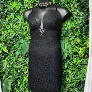Victoria's Secret Dress XL Black Lace Corset Lace-Up Slip Bodycon Lined 3939